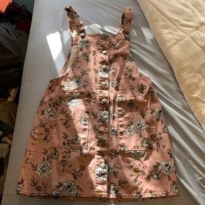 Pink floral denim overall dress